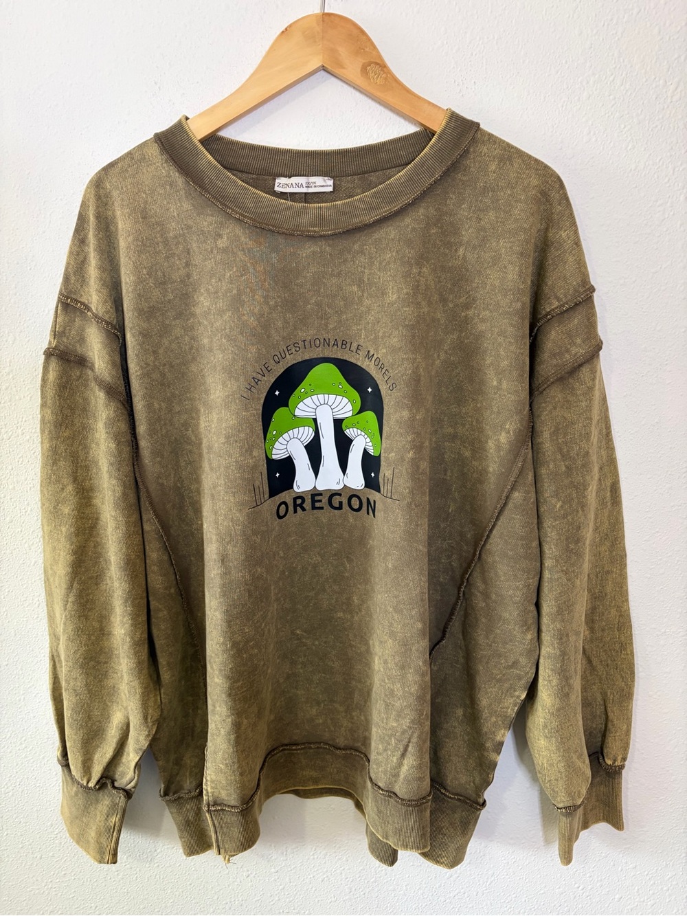 Mushroom graphic Zenana Outfitters Olive brown Crewneck Sweatshirt boho 2x 3x - Picture 1 of 5